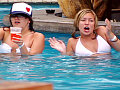 The party has officially begun. Alex M. and Kristin party in the pool.